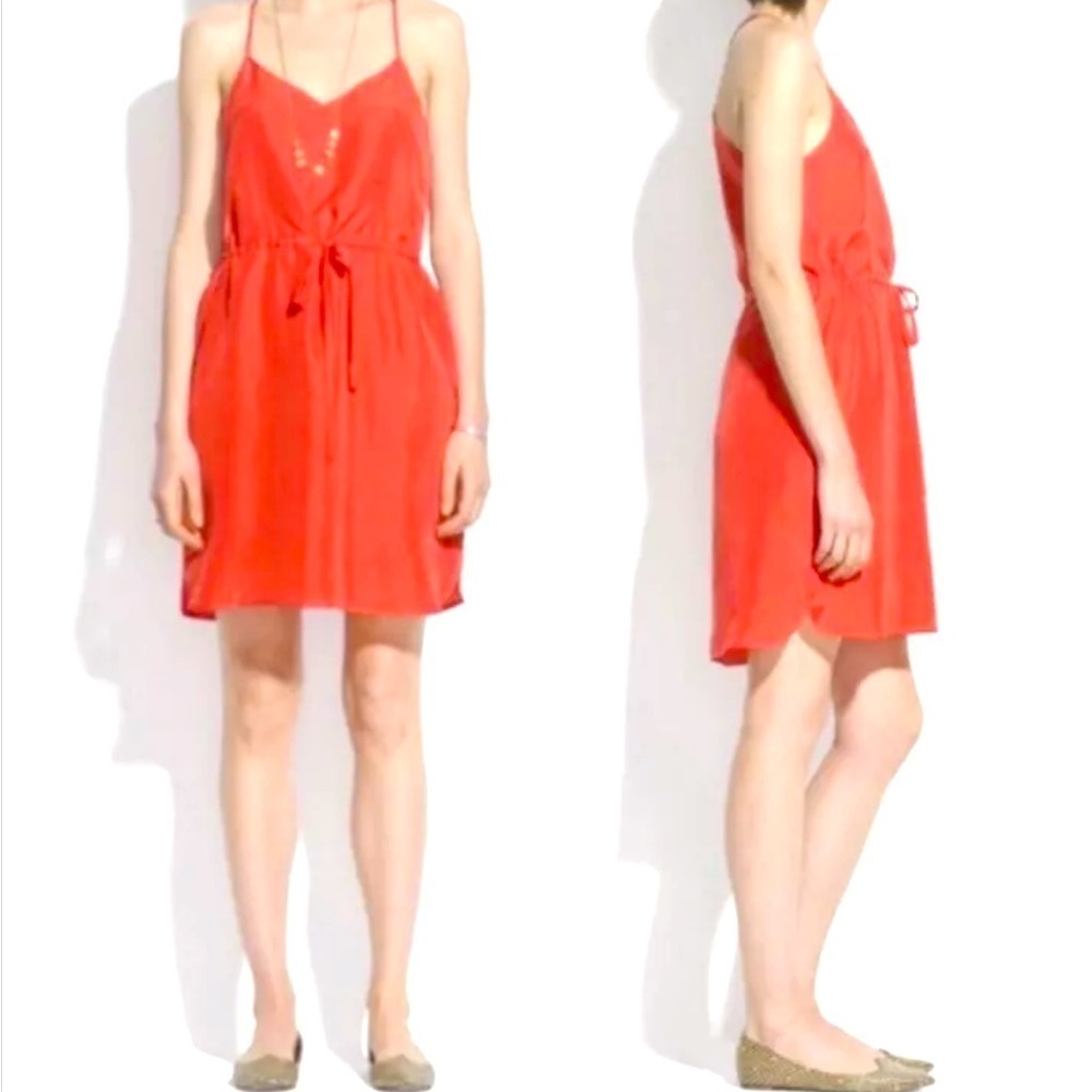 Madewell Red 100% Silk Racer Back Dress Size 4
